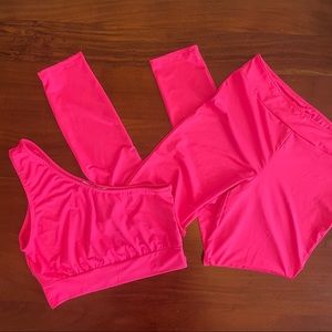 Neon Pink Athletic Set (2 Piece) Crop Top/ Leggings NWOT